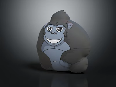 Soft Gray Cartoon Gorilla Plush Furniture Decor With Cute Smiling Expression And Round Shape 3d model