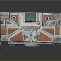 Modern Building Structure With Steps Green Window And Orange White Panels