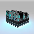 Futuristic Mechanical Device With Gray Black Exterior Blue Illuminated Panels And Layered Structure