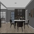 Modern Living and Dining Room Interior With Gray Sofa Orange Cushions and Wall Art