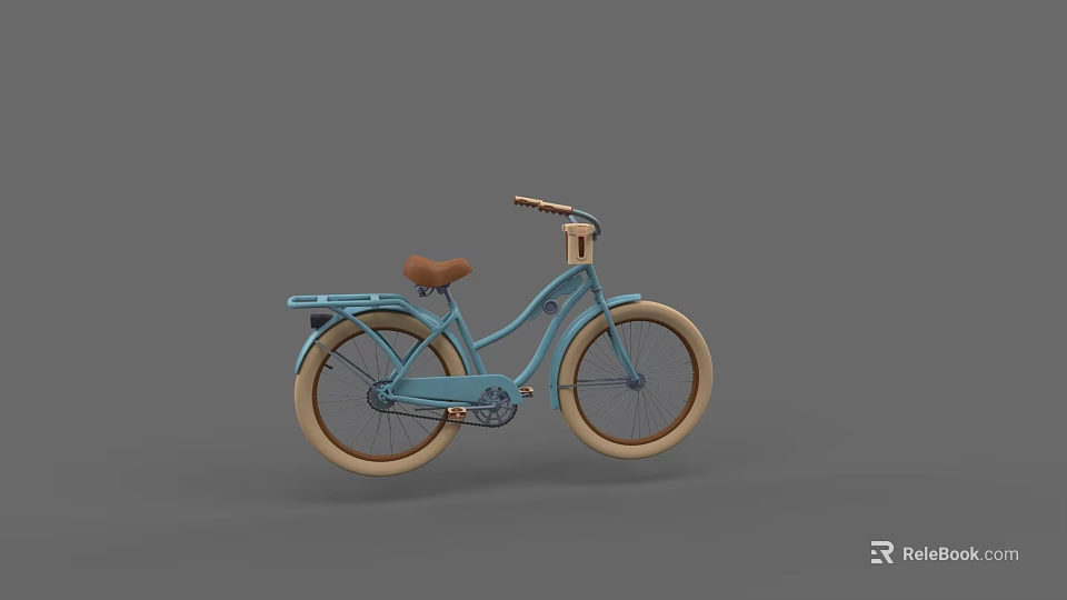 Light Blue Vintage Bicycle With Brown Seat Wooden Handlebars And Cream Wheels 3d model 