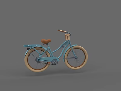 Light Blue Vintage Bicycle With Brown Seat Wooden Handlebars And Cream Wheels 3d model