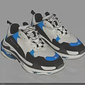 Stylish White Gray Blue Color Block Sneakers With Thick Sole And Lace Up Design