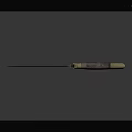 Vintage Metal Blade Knife With Wooden Handle And Brass Accents On Dark Background