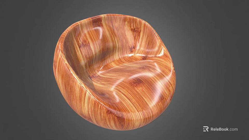 Natural Wooden Chair Featuring Round Shape And Smooth Wood Grain Surface 3d model 
