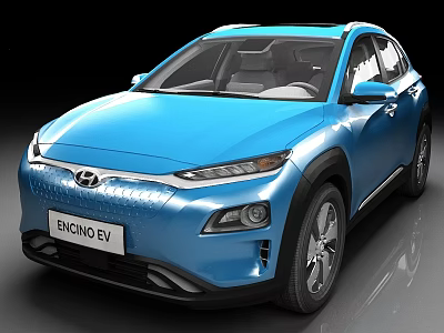 Blue Hyundai KONA EV Electric SUV Front View With Modern Design 3d model