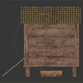 Wooden Small House Garden Ornament With Green Tiled Roof Front Step Ladder and Wooden Base