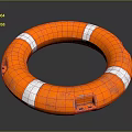 Orange Lifebuoy With White Stripes Textured Surface On Black Reflective Background