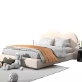 Modern Double Bed With Soft Mattress Pillows Gray Sheets And Bedside Lamp
