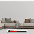 Modern Beige Sectional Sofa With Multiple Colored Cushions Gray Throw Blanket And Side Table 3d model