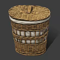 Woven Storage Basket with Lid and Handle for Home White Items Organization