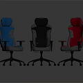 Three Ergonomic Office Chairs In Blue Black Red With High Back And Armrests