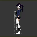 Game Movie Character Wearing Blue Hoodie Black Shorts Purple Hair Headphones and White Spider Plush