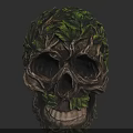 Skull Adorned With Green Leaves And Vines Natural Bio Art Design