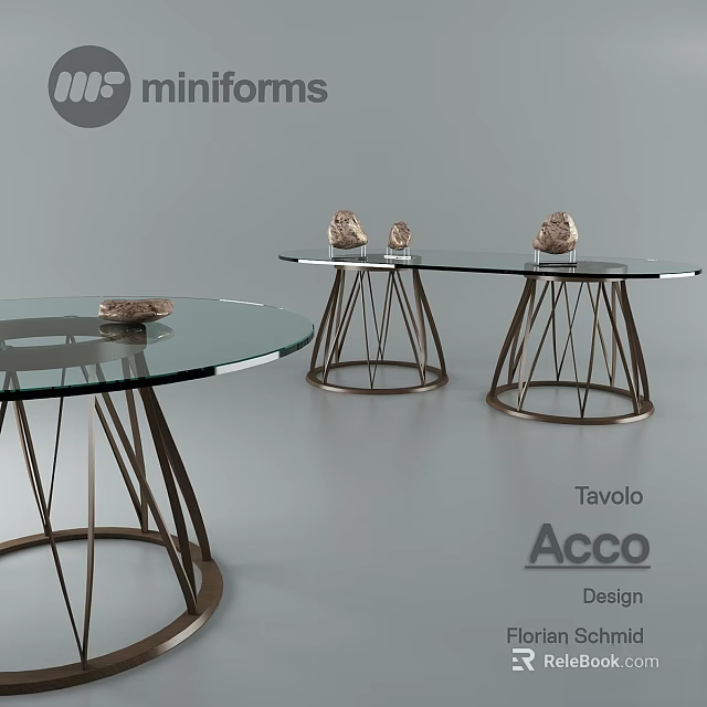 Acco Design Round Glass Top Dining Tables With Geometric Metal Base 3d model 