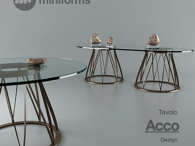 Acco Design Round Glass Top Dining Tables With Geometric Metal Base 3d model