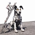 Intricate Robotic Dog Sculpture Carving With Mechanical Gears And Person On Ladder