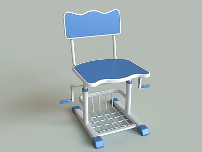 Blue Children's Study Desk With Adjustable Metal Frame And Grid Storage Design 3d model