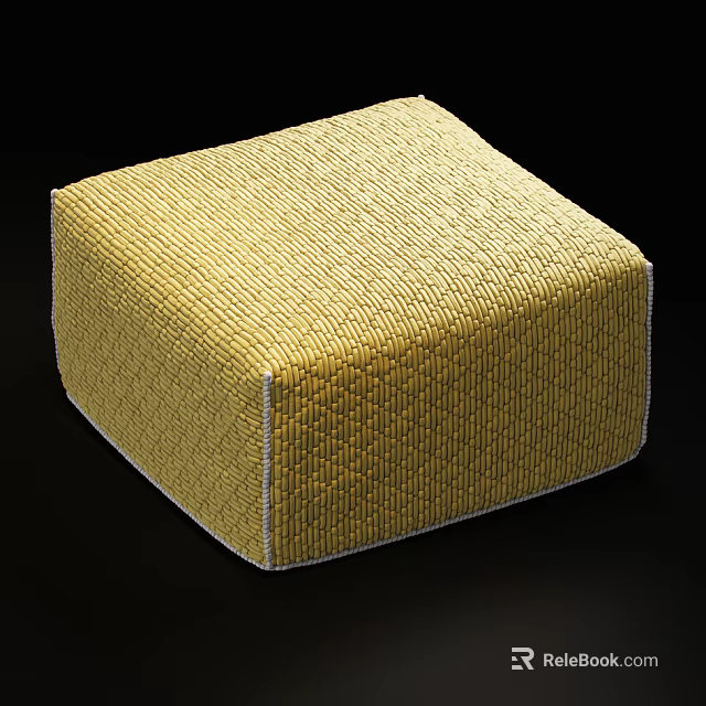 Yellow Woven Textured Sofa Stool With White Stitched Edges Modern Design 3d model
