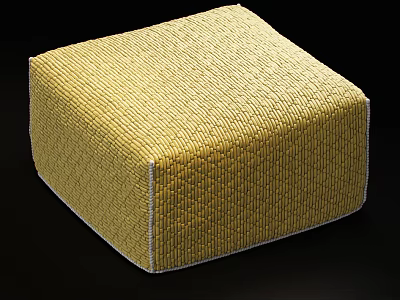 Yellow Woven Textured Sofa Stool With White Stitched Edges Modern Design 3d model