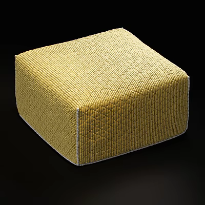 Yellow Woven Textured Sofa Stool With White Stitched Edges Modern Design 3d model