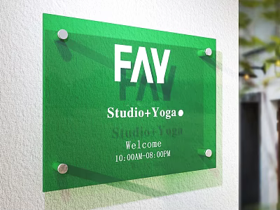 Green Acrylic FAV Studio and Yoga Sign with Welcome Message and Business Hours 3d model