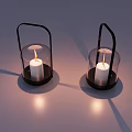 Decorative Ornament Set With Glass Lanterns Black Metal Handles Lit White Candles And Light Shadows