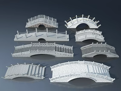 Various Decorative Bridge Models With Arch Structures And Detailed Railings 3d model