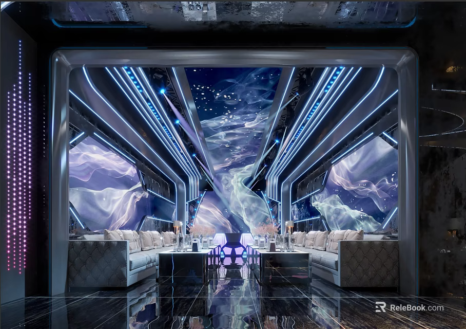 Modern Luxury KTV Interior Design With Starry Lighting And Comfortable Sofa Seats 3d model 