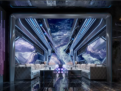 Modern Luxury KTV Interior Design With Starry Lighting And Comfortable Sofa Seats 3d model