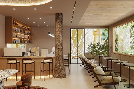Log wind milk tea shop coffee shop coffee table and chair coffee shop console coffee shop workbench cashier front desk milk tea shop dining area coffee bean coffee machine 3d model