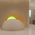 Modern Beauty Salon Interior With Curved Arched Doorway Colorful Lighting And Green Seating