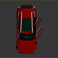 Red SUV Model With Open Doors And Sunroof On Black Background