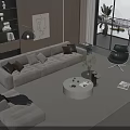 Modern Living Room With Beige Sofa And Round Coffee Table Set Rug And Floor Lamp