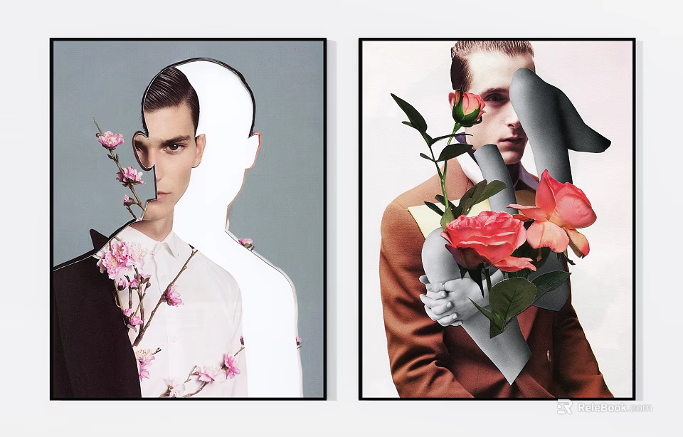Artistic Figure Paintings Featuring Silhouette With Flower Branches And Handheld Bouquets 3d model 