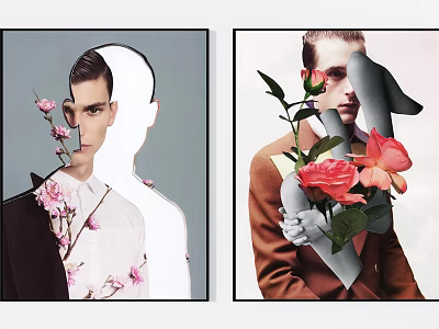 Artistic Figure Paintings Featuring Silhouette With Flower Branches And Handheld Bouquets 3d model