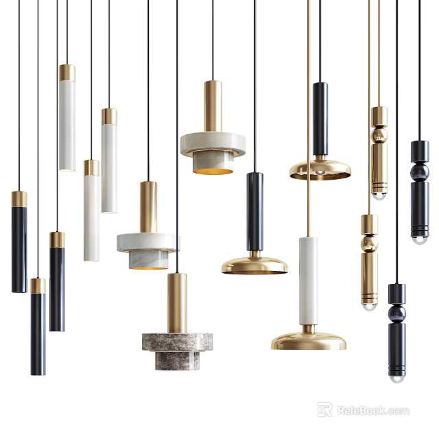 Modern Pendant Lights With Various Stylish Designs In Gold Black White And Metallic Finishes 3d model 