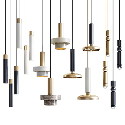 Modern Pendant Lights With Various Stylish Designs In Gold Black White And Metallic Finishes 3d model