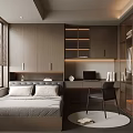 Modern Tatami Bedroom Interior With Tatami Bed Desk Chair And Wooden Cabinets
