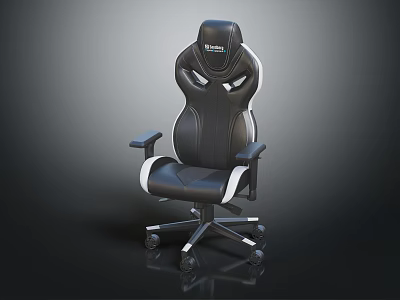 Modern Black And White Leather Gaming Chair With Adjustable Armrests And Swivel Wheels 3d model