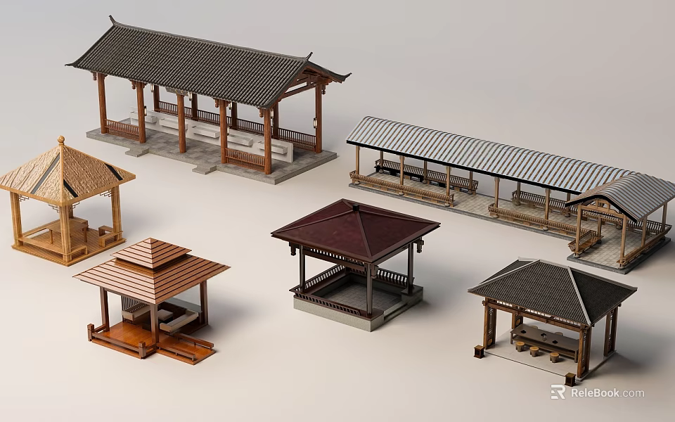 Outdoor Traditional And Modern Canopies With Various Roof Shapes And Styles 3d model 