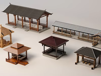 Outdoor Traditional And Modern Canopies With Various Roof Shapes And Styles 3d model