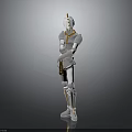 White Knight Character In Golden Accented Armor Standing With Crossed Arms
