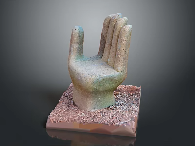 Artistic Hand Shaped Stone Sculpture With Square Textured Base As Decorative Art Piece 3d model