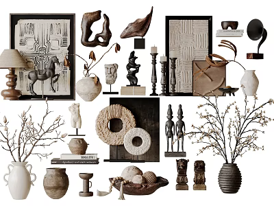 Elegant Home Decor Ornament Set with Statues Vases Candle Holders and Decorative Branches 3d model
