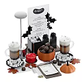 Commercial Halloween Themed Coffee Service Equipment with Bat Decor Pumpkin Mugs and Chocolate
