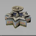 Decorative Outdoor Fountain With Star Shaped Base And Colorful Mosaic Tiles