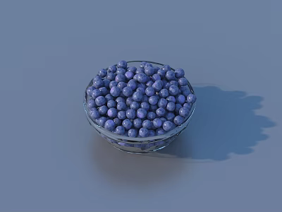 Juicy Blueberries in Full Glass Bowl on Gray Background for Healthy Eating 3d model