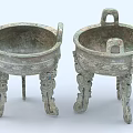 Traditional Ancient Style Bronze Ornament Decorative Set With Three Legged Carved Patterns