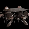 Round Dark Table and Chair Set with Unique Curved Backrest Chairs Modern Interior Furniture